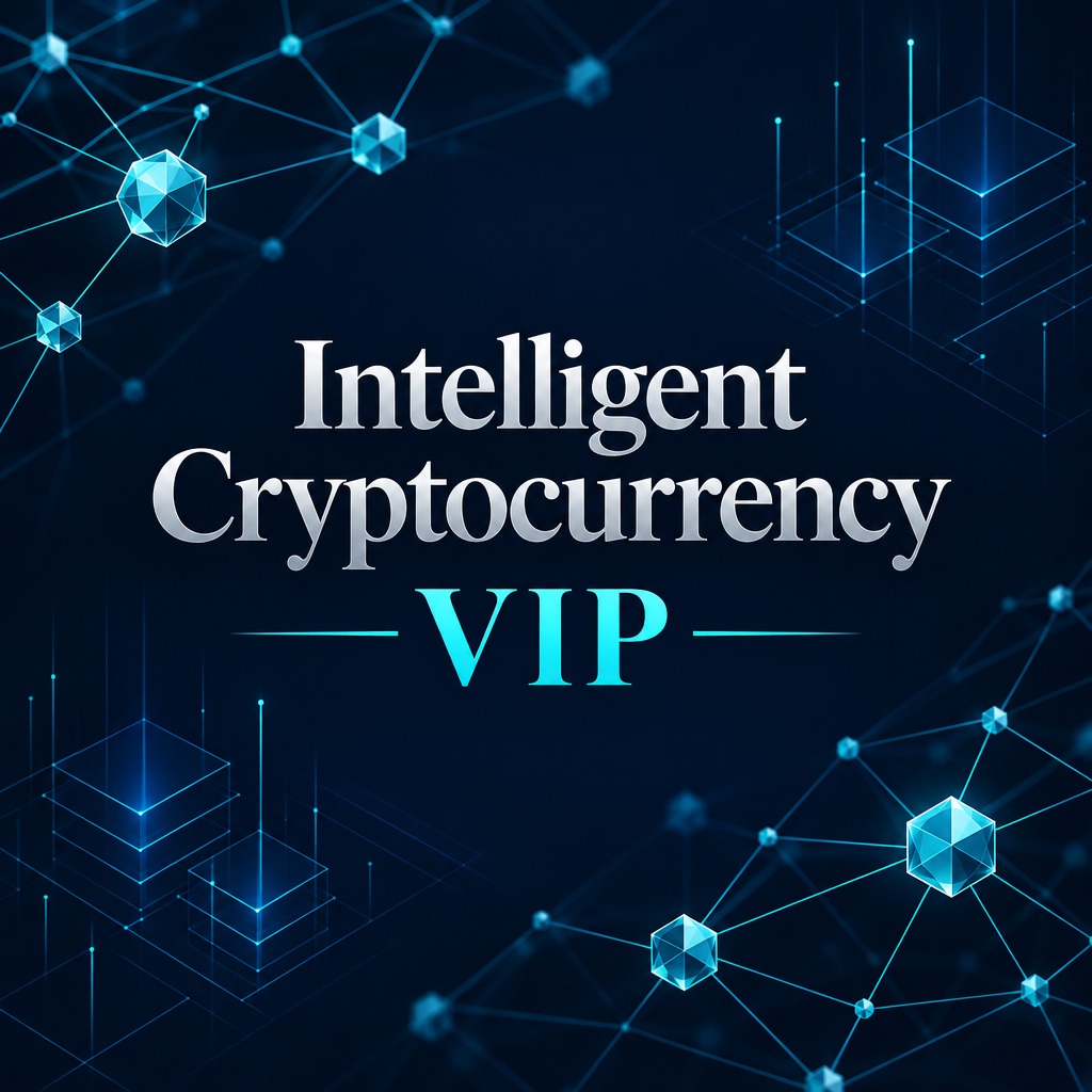 Dark blue and teal Intelligent Cryptocurrency VIP cover mockup