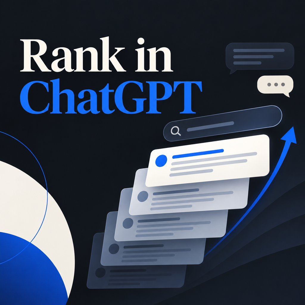 Professional charcoal and blue Rank in ChatGPT cover mockup
